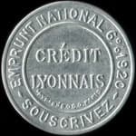 Timbre-monnaie Cr�dit Lyonnais type 5 - 5 centesimi vert sur fond dor� - avers