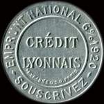 Timbre-monnaie Crédit Lyonnais type 5 - 10 centimes rouge sur fond bleu - avers
