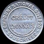 Timbre-monnaie Crédit Lyonnais type 4b - 5 centimes vert sur fond rouge vif - avers