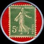 Timbre-monnaie Crédit Lyonnais type 4b - 5 centimes vert sur fond rouge vif - revers