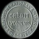 Timbre-monnaie Crédit Lyonnais type 5 - 5 centimes vert sur fond doré - avers