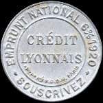 Timbre-monnaie Crédit Lyonnais type 2 - 10 centimes rouge sur fond bleu - avers
