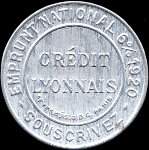 Timbre-monnaie Crédit Lyonnais type 2a avec accent à 45° - 10 centimes rouge sur fond bleu - avers