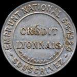 Timbre-monnaie Crédit Lyonnais type 3a - 10 centimes rouge sur fond bleu avec cercle blanc - avers