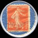 Timbre-monnaie Crédit Lyonnais type 5 - 10 centimes rouge sur fond bleu - revers