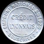 Timbre-monnaie Crédit Lyonnais type 1 - 25 centimes bleu sur fond blanc - avers