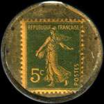 Timbre-monnaie Aux Dames de France - Nouveaut�s - Bordeaux - 5 centimes vert sur fond dor� - revers