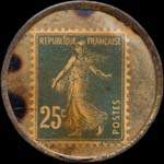 Timbre-monnaie Aux Dames de France - Nouveautés - Bordeaux - 25 centimes bleu sur fond doré - (décentré) - revers