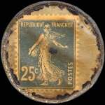Timbre-monnaie Aux Dames de France - Nouveautés - Bordeaux - 25 centimes bleu sur fond doré - revers