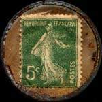 Timbre-monnaie Emailleries Aubry - Saultain - 5 centimes vert sur dor verg - revers