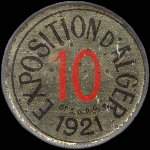 Timbre-monnaie Exposition d'Alger 1921 - 10 centimes rouge sur fond bleu-noir vergé - avers
