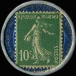 Timbre-monnaie Galeries Modernes - 10 centimes rouge sur fond bleu (inscriptions visibles) - revers