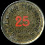 Timbre-monnaie Galeries Modernes - 25 centimes bleu sur fond doré - avers