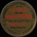 Timbre-monnaie Appareils  Gaz Taupin - 25 centimes bleu sur fond rouge - avers