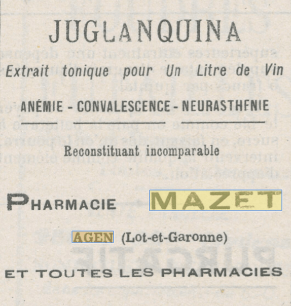 Apparition de la Pharmacie Mazet dans La Voce dei Campi du 1er d�cembre 1927