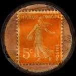 Timbre-monnaie Huileries & Savonneries Modernes - Savon Notre-Dame de l'Océan 72% Desmarais Frères - 5 centimes orange sur fond pêche vergé - revers