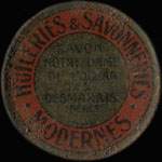 Timbre-monnaie Huileries & Savonneries Modernes - Savon Notre-Dame de l'Océan 72% Desmarais Frères - 10 centimes rouge sur fond rouge - avers
