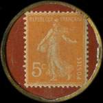 Timbre-monnaie Huîtres Vertes de Marennes E. Jacou - 5 centimes orange sur fond rouge - revers
