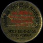 Timbre-monnaie Huîtres Vertes de Marennes E.Jacou - 10 centimes rouge sur fond rouge - avers
