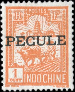 Timbre de 1 cent type Agriculture surcharg pcule pour le paiement des salaires en Indochine