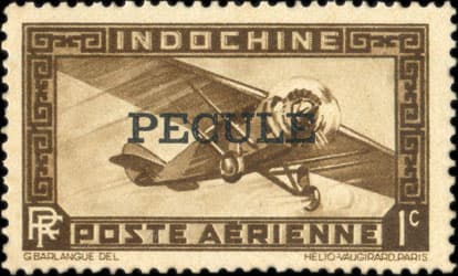 Timbre de 1 cent type Avion surcharg pcule pour le paiement des salaires en Indochine