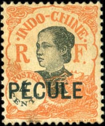 Timbre de 4 cents type Femme d'Annam surcharg pcule pour le paiement des salaires en Indochine