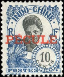 Timbre de 10 cents type Femme de Cambodge surcharg pcule pour le paiement des salaires en Indochine