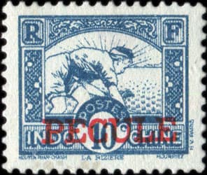 Timbre de 10 cents La Rizi�re surcharg� p�cule pour le paiement des salaires en Indochine