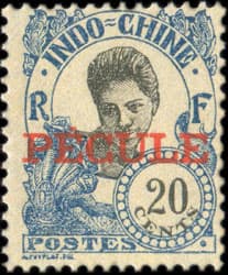 Timbre de 20 cents type Femme de Cambodge surcharg pcule pour le paiement des salaires en Indochine