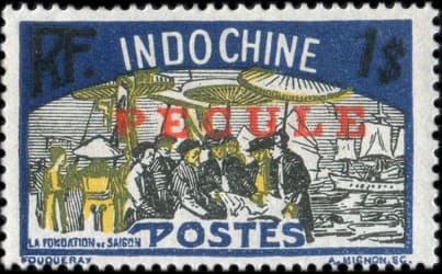 Timbre de 1 piastre type Fondation de Saigon surcharg pcule pour le paiement des salaires en Indochine