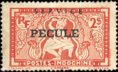 Timbre de 1 piastre type L'Apsara surcharg service et pcule pour le paiement des salaires en Indochine