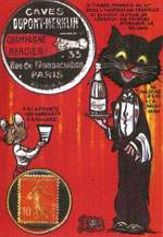 Exemple 70 de carte postale signe Jacques Lardie dit Jihel utilisant le timbre-monnaie Caves Dupont-Merklin - Champagne Mercier comme illustration