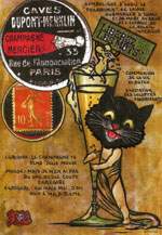 Exemple 72 de carte postale signe Jacques Lardie dit Jihel utilisant le timbre-monnaie Caves Dupont-Merklin - Champagne Mercier comme illustration