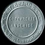Timbre-monnaie Kirby Beard & Co - Orfèvrerie anglaise - 5, rue Aubert, Paris - 10 centimes rouge sur fond rouge - avers