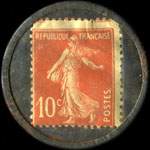 Timbre-monnaie Literies de France - 4, Rue Marengo - Saint-Etienne - 10 centimes rouge sur fond bleu-nuit - revers