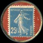 Timbre-monnaie 25 centimes bleu sur fond rouge - revers