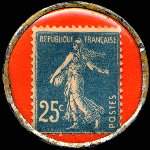Timbre-monnaie Anisette Marie Brizard - 25 centimes bleu sur fond rouge-orangé - revers