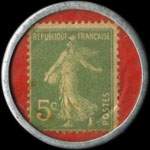 Timbre-monnaie Nouvelles Galeries - Type 1 (S.G.D.G. au dessus) - 5 centimes vert sur fond rouge - revers