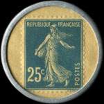 Timbre-monnaie Nouvelles Galeries - Type 1 (S.G.D.G. au dessus) - 25 centimes bleu sur fond blanc - revers
