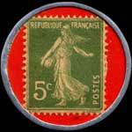 Timbre-monnaie Office Picard - Dpt de brevets d'invention - 5 centimes vert sur fond rouge avec cercle blanc - revers