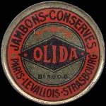 Timbre-monnaie Olida (Jambons - Conserves) - 10 centimes rouge sur fond bleu-noir vergé - avers
