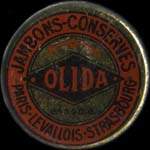 Timbre-monnaie Olida (Jambons - Conserves) - 15 centimes vert sur fond orange vergé - avers