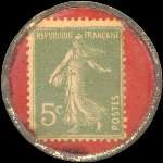 Timbre-monnaie Etablissements Raspail - 5 centimes vert sur fond rouge - revers