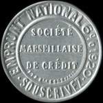 Timbre-monnaie Socit Marseillaise de Crdit (type 1 petites inscriptions) - 15 centimes vert lign sur fond dor - avers