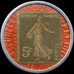 Timbre-monnaie Socit Marseillaise de Crdit (type 1 petites inscriptions) - 5 centimes vert sur fond rouge-orang - revers
