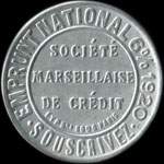 Timbre-monnaie Socit Marseillaise de Crdit (type 2 grandes inscriptions) - 25 centimes bleu sur fond crme - avers