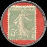 Timbre-monnaie Teinture et nettoyage - Usine Lataste - 5 centimes vert sur fond rouge - revers
