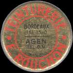 Timbre-monnaie Teinturerie E.Rouchon - 5 centimes vert sur fond rouge - avers