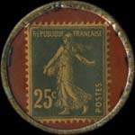 Timbre-monnaie Teinturerie E.Rouchon - 25 centimes bleu sur fond rouge-orangé - revers