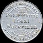 Timbre-monnaie Porte-plume Idéal Waterman - 5 centimes vert sur fond rouge - avers